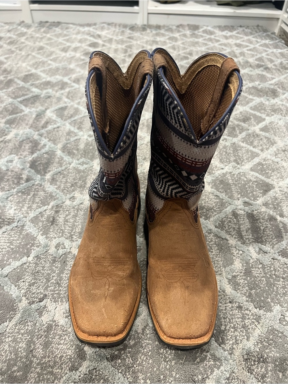 Twisted X Brown Suede Western Boots with Aztec Fabric Shaft